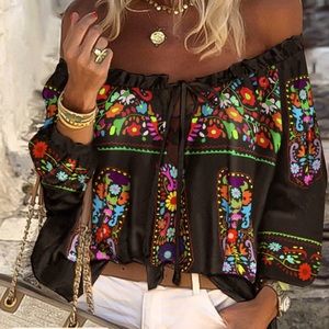 Tribal Print Off Shoulder Top